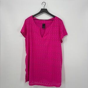Catalina Womens Cut Out Swim Cover Up Tunic Dress 1X 16W Hot Pink Vacation Boho